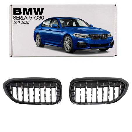 BMW SERIA 5 G30 2017-2020 PRE-RESTYLING TUNING MASCHERINA ANTERIORE CROMATO MASCHERINA DOPPIO RENE (