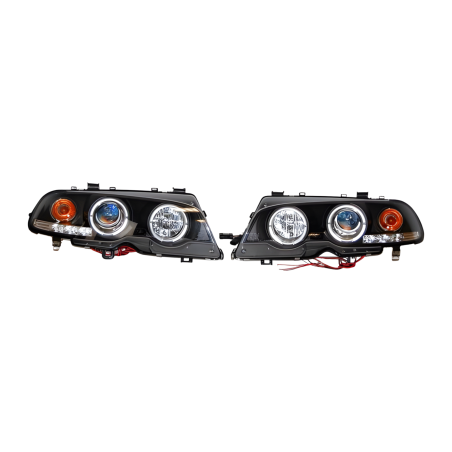 Fari Anteriori Angel Eyes BMW E46 '99-02 2P. Elect. Black Mod.II (Cod. E-FAB0062)