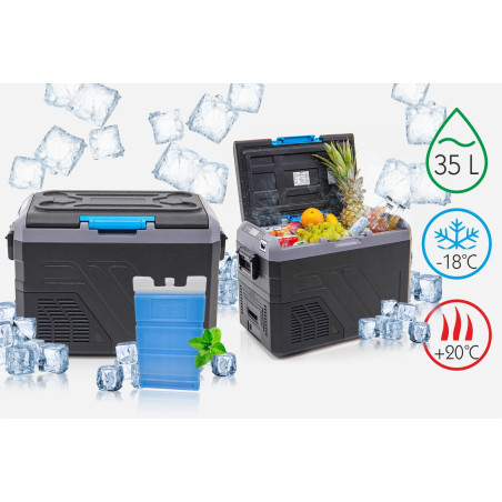 COMPRESSORE DA VIAGGIO PORTATILE FRIGO-CONGELATORE IK-15-35L 35L PER -20°C 12-24V DISPLAY + GRATIS 