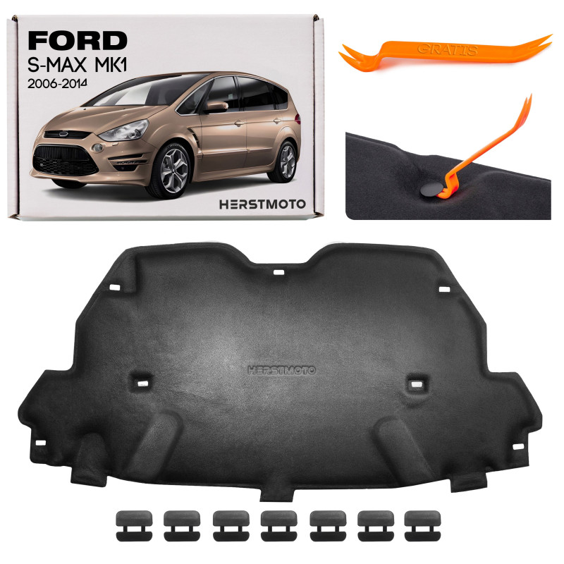 FORD S-MAX MK1 E 2006-2014 PANNELLO FONOASSORBENTE COFANO KIT CON CLIP AM21U16746AA (Cod. AP-C07E-96