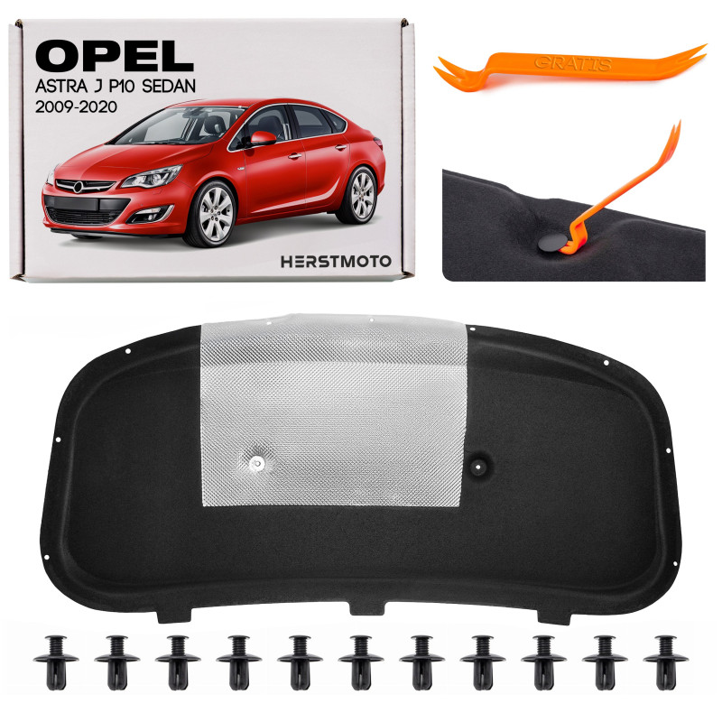 OPEL ASTRA J P10 berlina 2009-2020 PANNELLO FONOASSORBENTE COFANO CON KIT CLIP 13272647 (Cod. AP-383