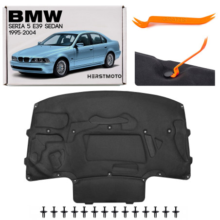 BMW SERIA 5 E39 berlina 1995-2004 PANNELLO FONOASSORBENTE COFANO KIT CON CLIP 51488159483 (Cod. AP-B