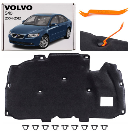 VOLVO S40 II 2004-2012 BENZINA PANNELLO FONOASSORBENTE COFANO KIT CON CLIP 30740133 (Cod. AP-1A90-80