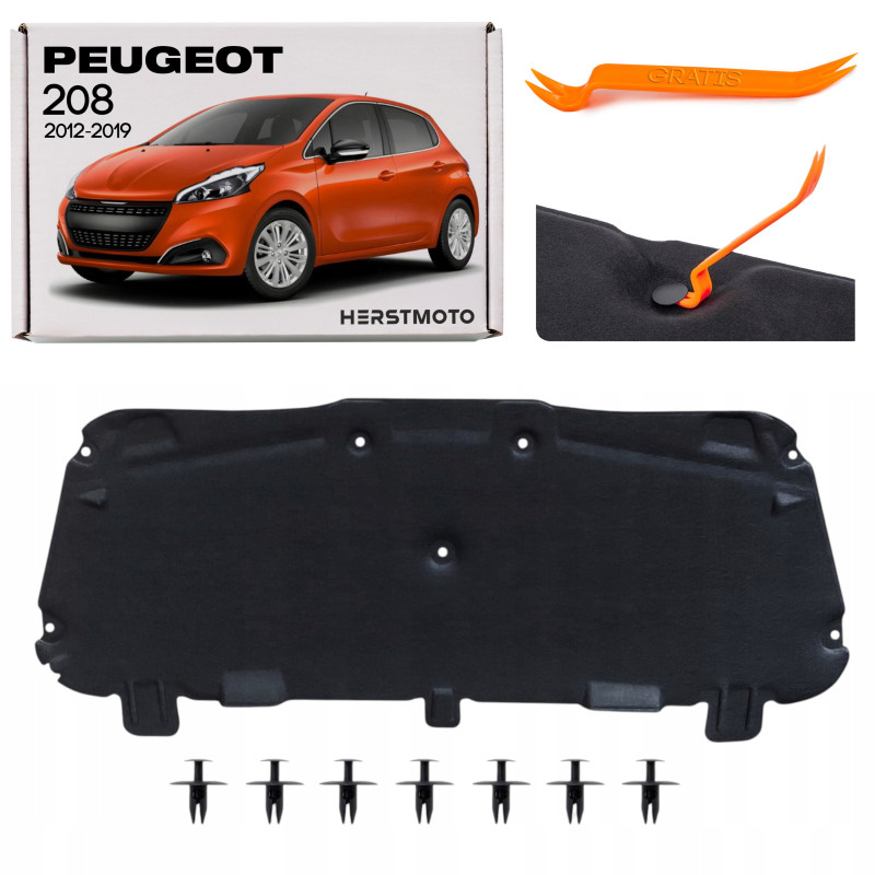 PEUGEOT 208 E 2012-2019 PANNELLO FONOASSORBENTE COFANO 9673774280 + CLIP (Cod. AP-11DA-9275B_A4x4)