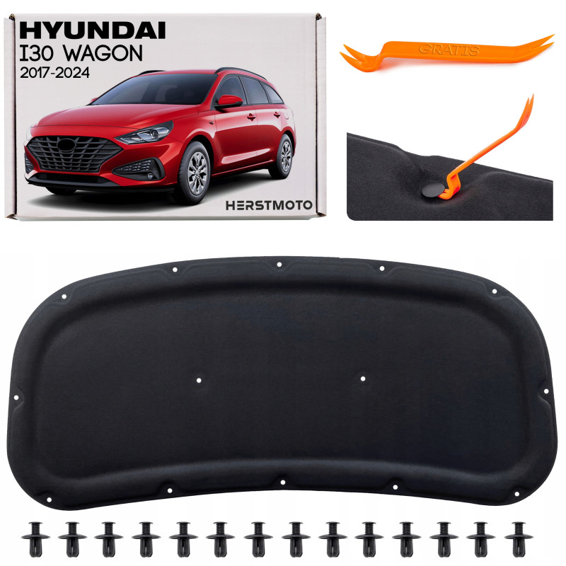 HYUNDAI I30 III STATION WAGON 2017-2024 PANNELLO FONOASSORBENTE COFANO CON KIT CLIP 81125G4000 (Cod. HYUNDAI I30 III STATION WAGON 2017-2024 PANNELLO FONOASSORBENTE COFANO CON KIT CLIP 81125G4000 (Cod.