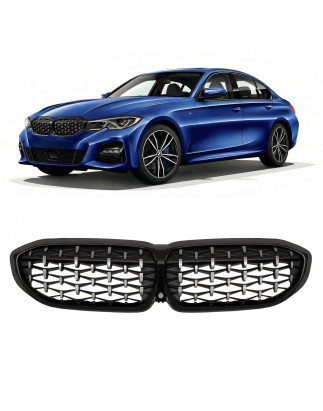 BMW SERIA 3 G20 2018+ TUNING MASCHERINA ANTERIORE DIAMOND ARGENTO MASCHERINA DOPPIO RENE VERSIONE CO
