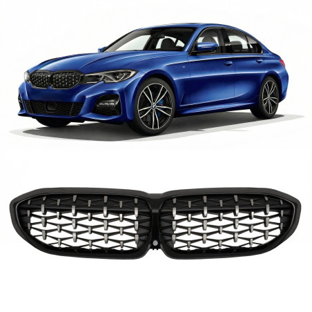 BMW SERIA 3 G20 2018+ TUNING MASCHERINA ANTERIORE DIAMOND ARGENTO MASCHERINA DOPPIO RENE VERSIONE CO