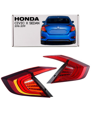 HONDA CIVIC X 2016-2019 berlina TUNING FANALI POSTERIORI FULL LED ROSSI DINAMICI (Cod. AP-DAB7-412B2