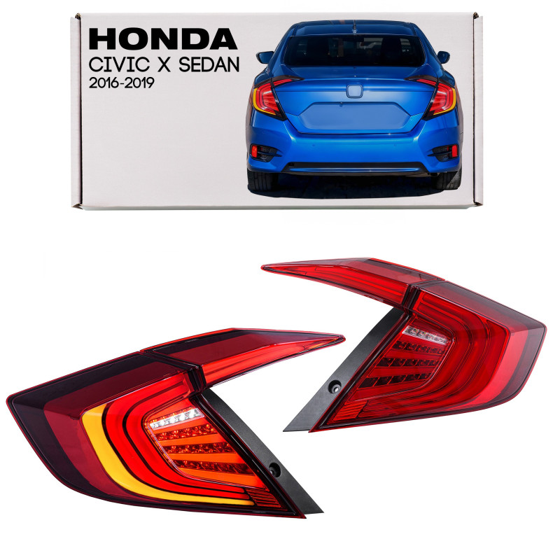 HONDA CIVIC X 2016-2019 berlina TUNING FANALI POSTERIORI FULL LED ROSSI DINAMICI (Cod. AP-DAB7-412B2