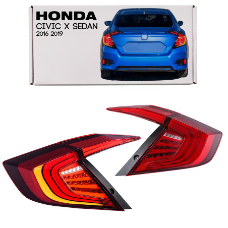 HONDA CIVIC X 2016-2019 berlina TUNING FANALI POSTERIORI FULL LED ROSSI DINAMICI (Cod. AP-DAB7-412B2
