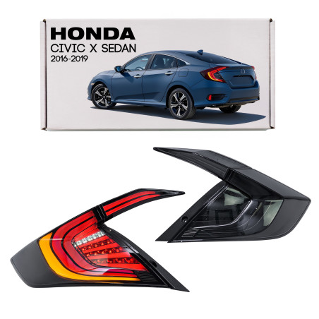 HONDA CIVIC X 2016-2019 berlina TUNING FANALI POSTERIORI FULL LED FUME DINAMICI (Cod. AP-DD6F-80298_