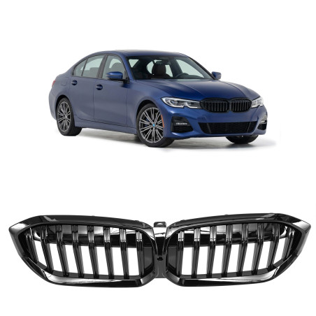 BMW SERIA 3 G20 2018+ MASCHERINA ANTERIORE NERO LUCIDO MASCHERINA DOPPIO RENE PER TELECAMERA 5113807