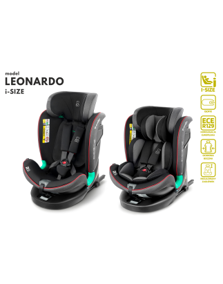 SEGGIOLINO AUTO GIREVOLE LEONARDO 360° NERO-GRIGIO 40-150 CM E-SIZE R129 + ISOFIX (Cod. AP-B4E9-395