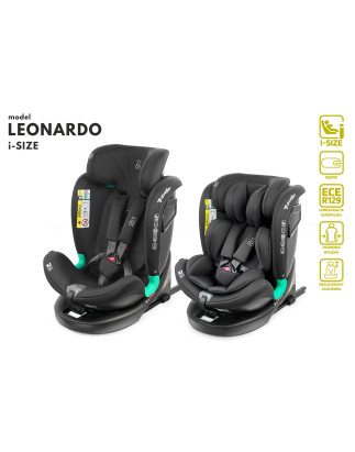 SEGGIOLINO AUTO GIREVOLE LEONARDO 360° NERO 40-150 CM E-SIZE R129 + ISOFIX (Cod. AP-EB22-793D2_A4x4
