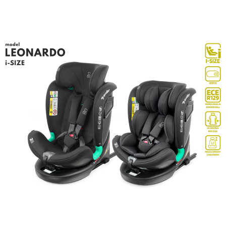 SEGGIOLINO AUTO GIREVOLE LEONARDO 360° NERO 40-150 CM E-SIZE R129 + ISOFIX (Cod. AP-EB22-793D2_A4x4