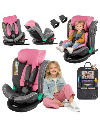SEGGIOLINO AUTO GIREVOLE LEONARDO 360° ROSA-GRIGIO 40-150 CM E-SIZE R129 + ISOFIX (Cod. AP-8B4E-366