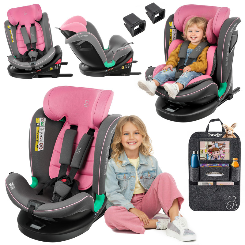 SEGGIOLINO AUTO GIREVOLE LEONARDO 360° ROSA-GRIGIO 40-150 CM E-SIZE R129 + ISOFIX (Cod. AP-8B4E-366