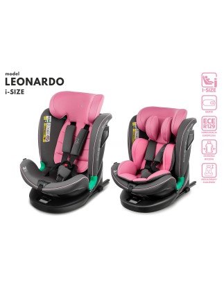 SEGGIOLINO AUTO GIREVOLE LEONARDO 360° ROSA-GRIGIO 40-150 CM E-SIZE R129 + ISOFIX (Cod. AP-8B4E-366