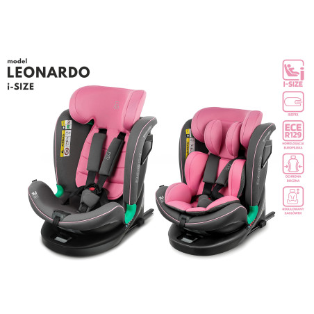 SEGGIOLINO AUTO GIREVOLE LEONARDO 360° ROSA-GRIGIO 40-150 CM E-SIZE R129 + ISOFIX (Cod. AP-8B4E-366