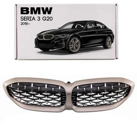 BMW SERIA 3 G20 2018+ MASCHERINA ANTERIORE DIAMOND SATINATO MASCHERINA DOPPIO RENE 51138079742 (Cod.