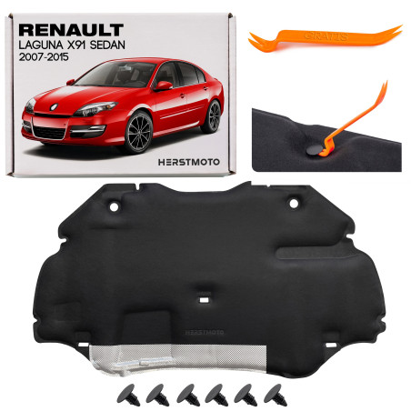 RENAULT LAGUNA III X91 2007-2015 berlina PANNELLO FONOASSORBENTE COFANO CON KIT CLIP 658400001R (Cod