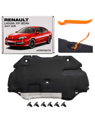 RENAULT LAGUNA III X91 2007-2015 berlina PANNELLO FONOASSORBENTE COFANO CON KIT CLIP 658400001R (Cod