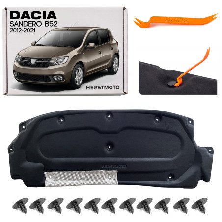 DACIA SANDERO II B52 2012–2021 PANNELLO FONOASSORBENTE COFANO CON KIT CLIP 658407821R (Cod. AP-876