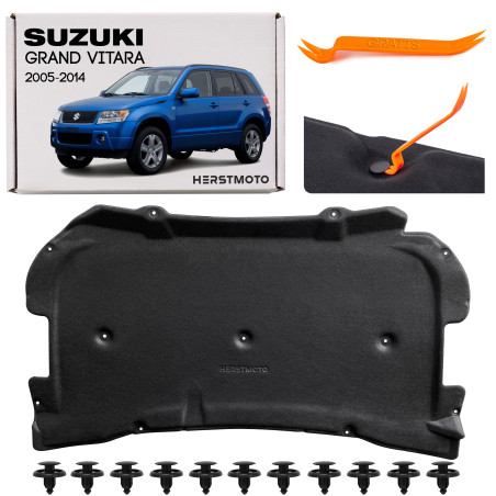 SUZUKI GRAND VITARA II 2005-2014 PANNELLO FONOASSORBENTE COFANO CON KIT CLIP 7527065J00 (Cod. AP-449