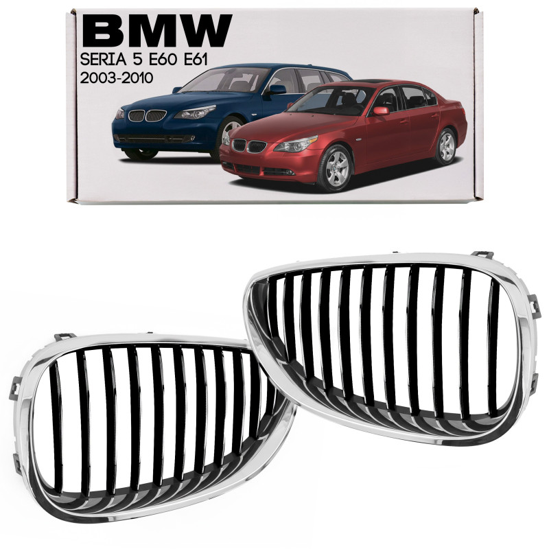 BMW SERIA 5 E60 E61 2003-2010 MASCHERINA MASCHERINA RADIATORE DOPPIO RENE CROMATI 51137027062 / 5113