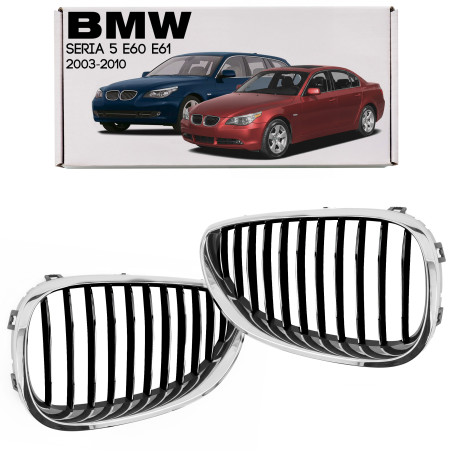 BMW SERIA 5 E60 E61 2003-2010 MASCHERINA MASCHERINA RADIATORE DOPPIO RENE CROMATI 51137027062 / 5113