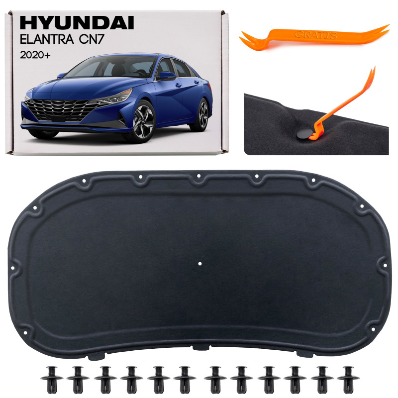 HYUNDAI ELANTRA VII CN7 2020+ PANNELLO FONOASSORBENTE COFANO CON KIT CLIP 81125AA000 (Cod. AP-7A7F-3
