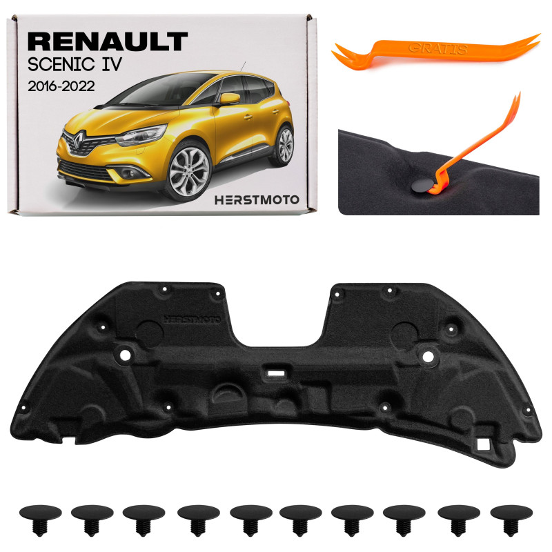 RENAULT SCENIC IV 2016-2022 PANNELLO FONOASSORBENTE COFANO CON KIT CLIP 658408772R (Cod. AP-690B-894
