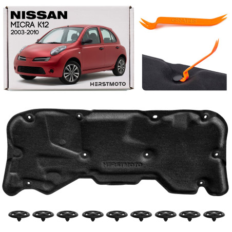 NISSAN MICRA III K12 2003-2010 PANNELLO FONOASSORBENTE COFANO CON KIT CLIP 65840-AX610 (Cod. AP-C03C