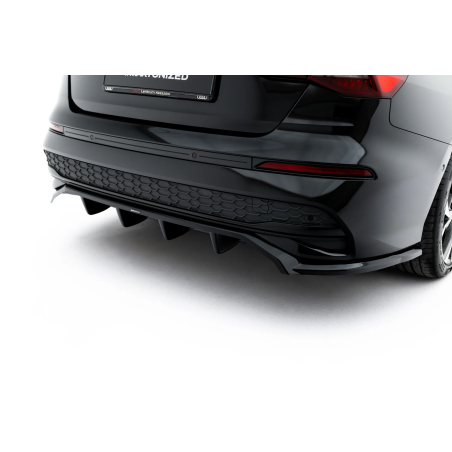 Splitter posteriore (con barre verticali) adatto a Audi A3 Sedan 8Y Facelift (Cod. M-AU-A3-8YF-S-RD1